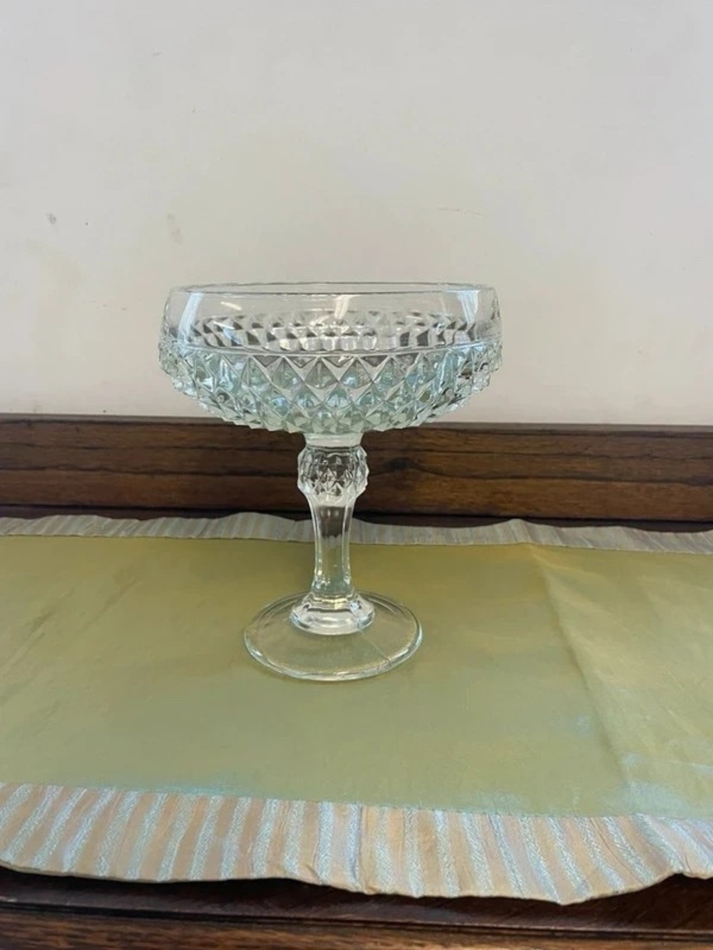 Pressed Diamond Glass Compote Pedestal - Clear Glass